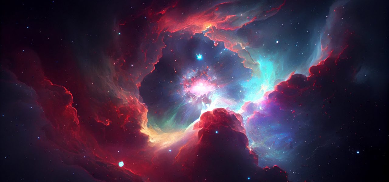 Glowing star field illuminates dark galaxy backdrop generated by artificial intelligence